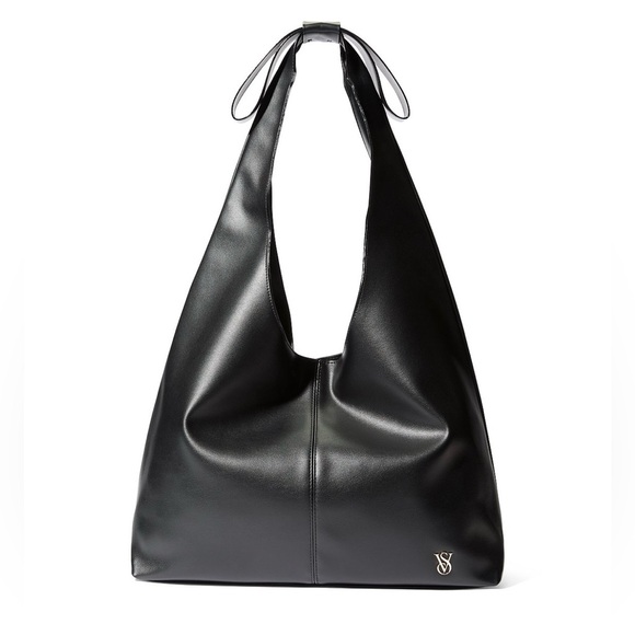 NEW Victoria's Secret Chic Black Faux Leather Slouchy Bow Hobo Shoulder Bag 2026 - Picture 7 of 10